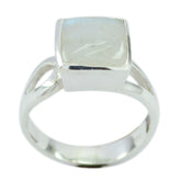 Layla Boho Solitaire Ring with Square Gemstone Rainbow Moonstone White